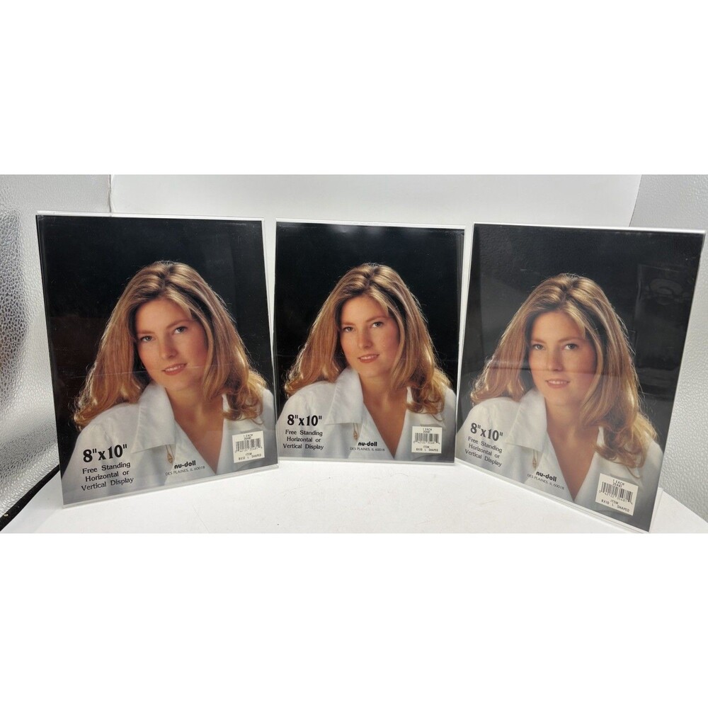 Lot 3 Nu-Dell 8x10 Clear Acrylic L Shape Picture Frames Display